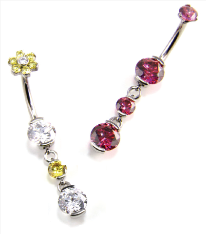 IS modèle titane nombril Prong-Set Round Faceted Gem Curved Barbells w. Dangle Style 5